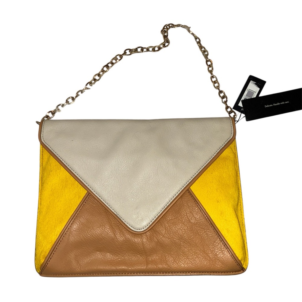 Banana Republic Tri-Color Leather Envelope Clutch in Cream, Yellow & Tan